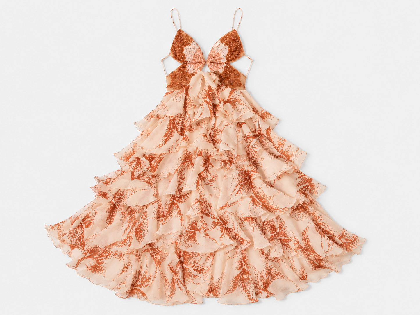 Virelle | Robe Longue À Volants Et Encolure Bijou