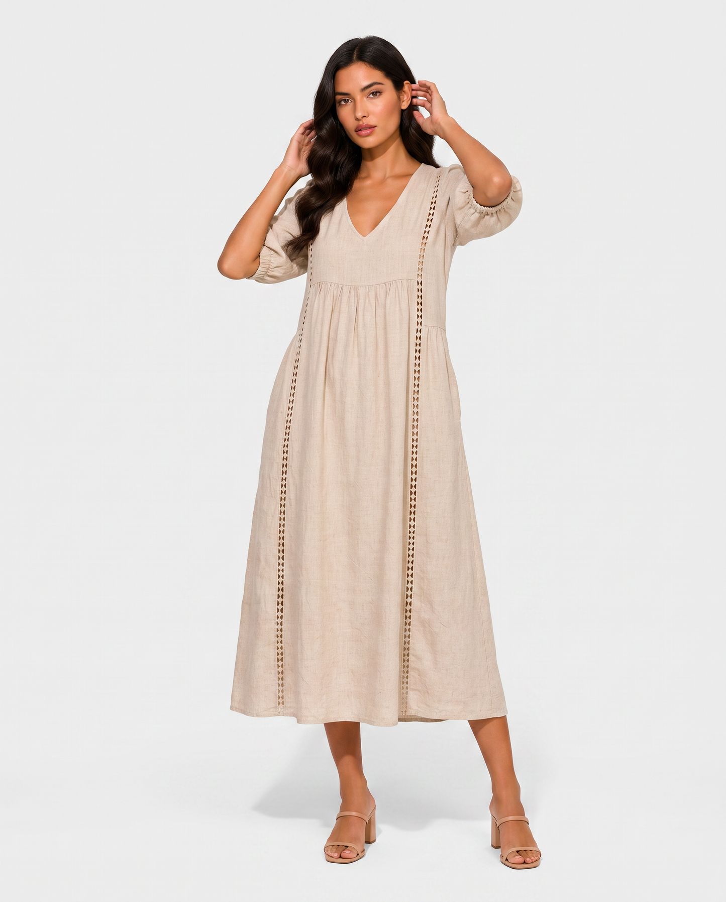 Virelle | Robe Femme En Dentelle À Col V Manches 3/4