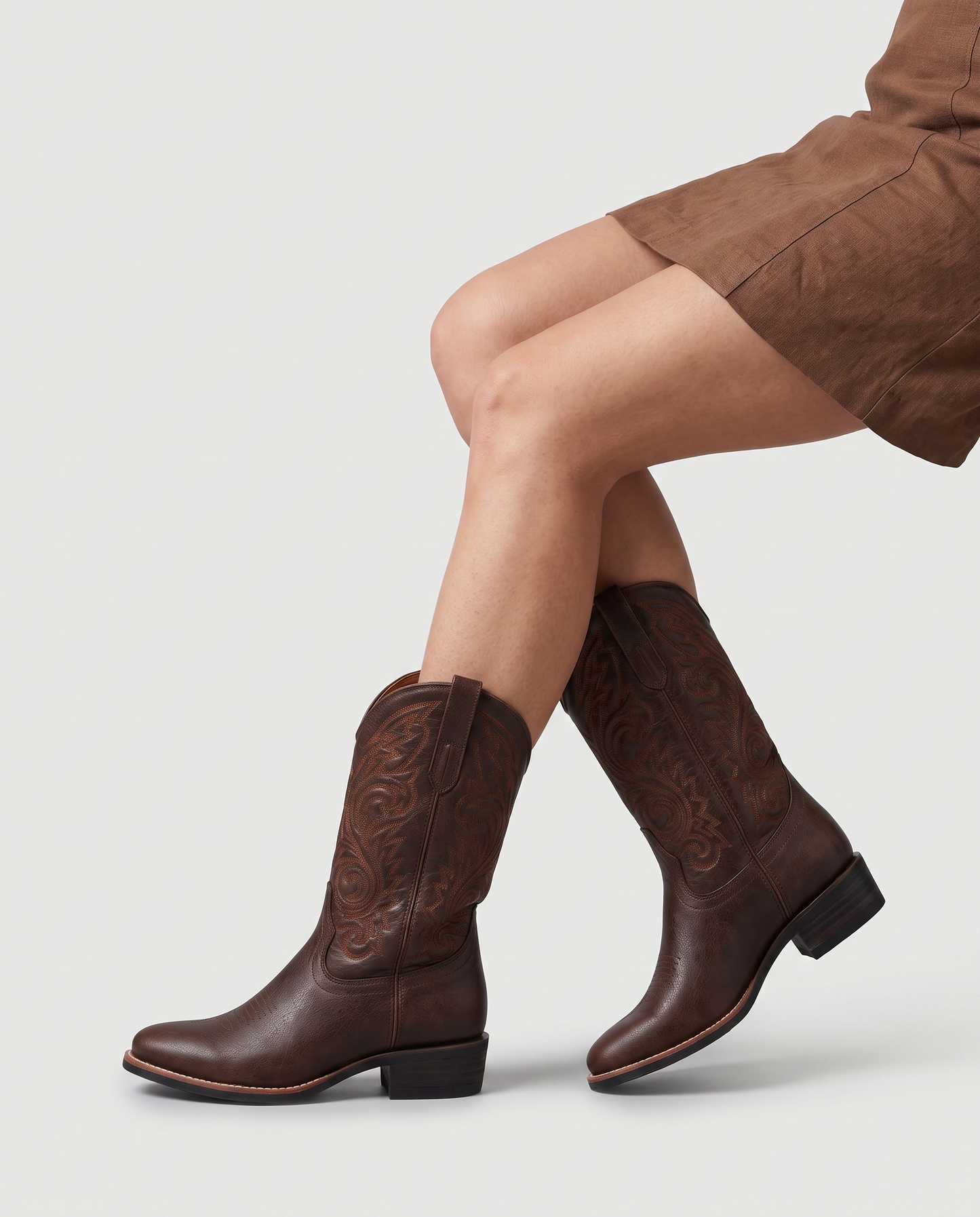 Virelle | Bottes Cowboy Femme En Cuir Avec Broderies Western