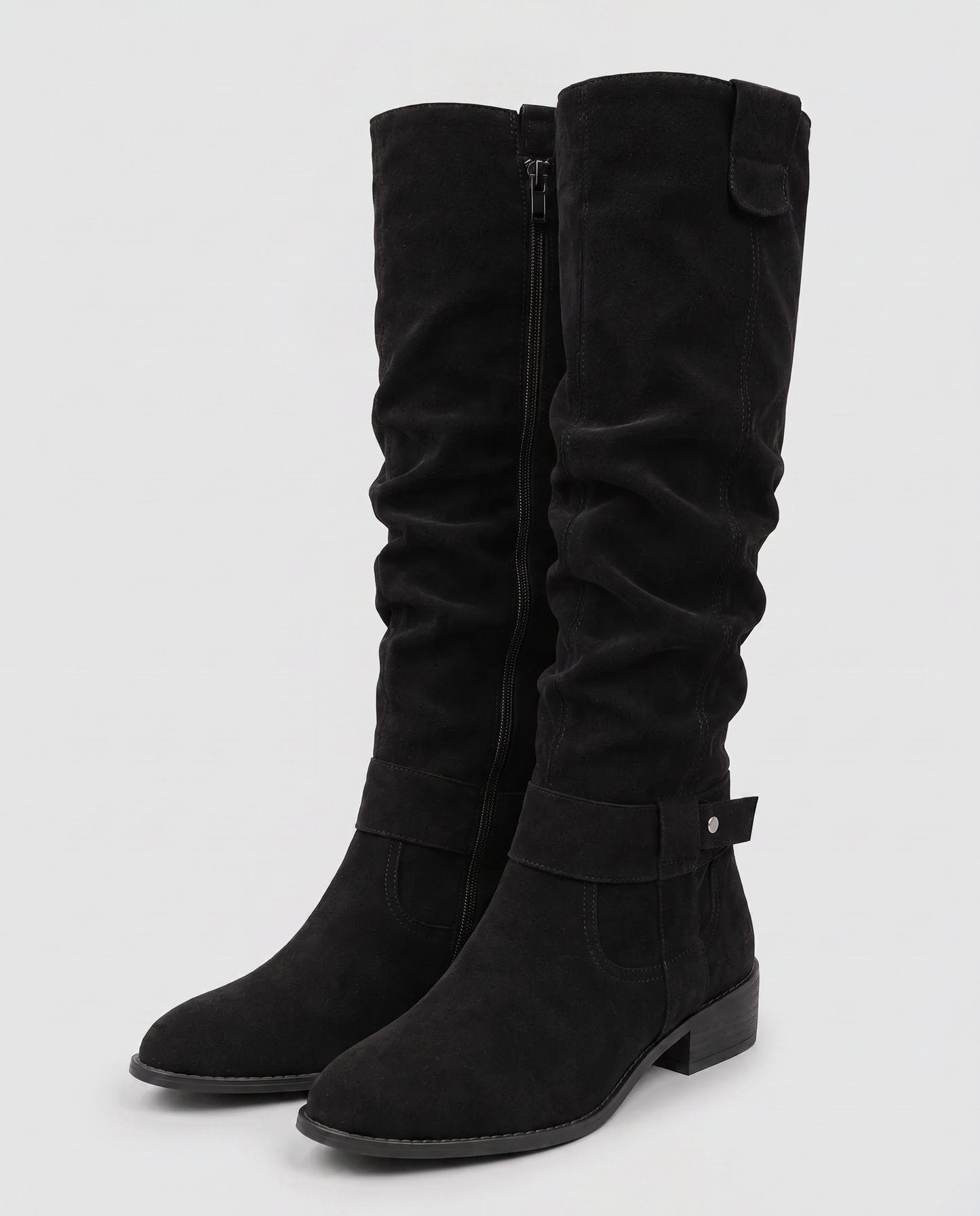 Virelle | Bottes Hautes Femme Effet Daim À Talon Bas Et Zip Latéral