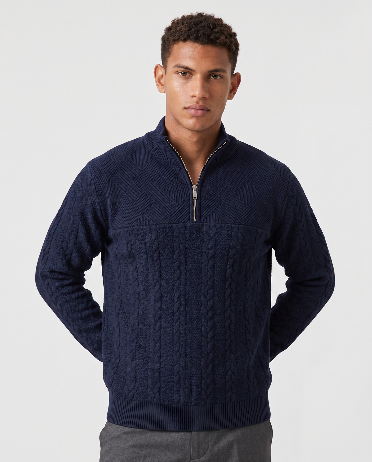 Virelle | Pull Homme en Maille Torsadée à Demi-Zip