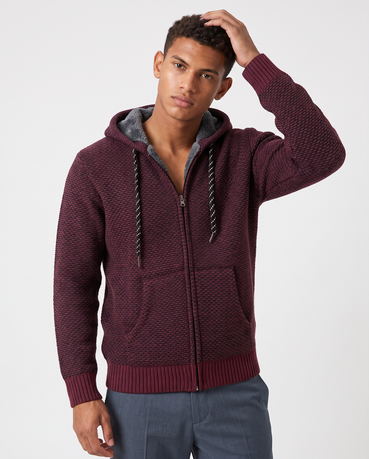 Virelle | Veste Homme en Maille à Capuche Doublée