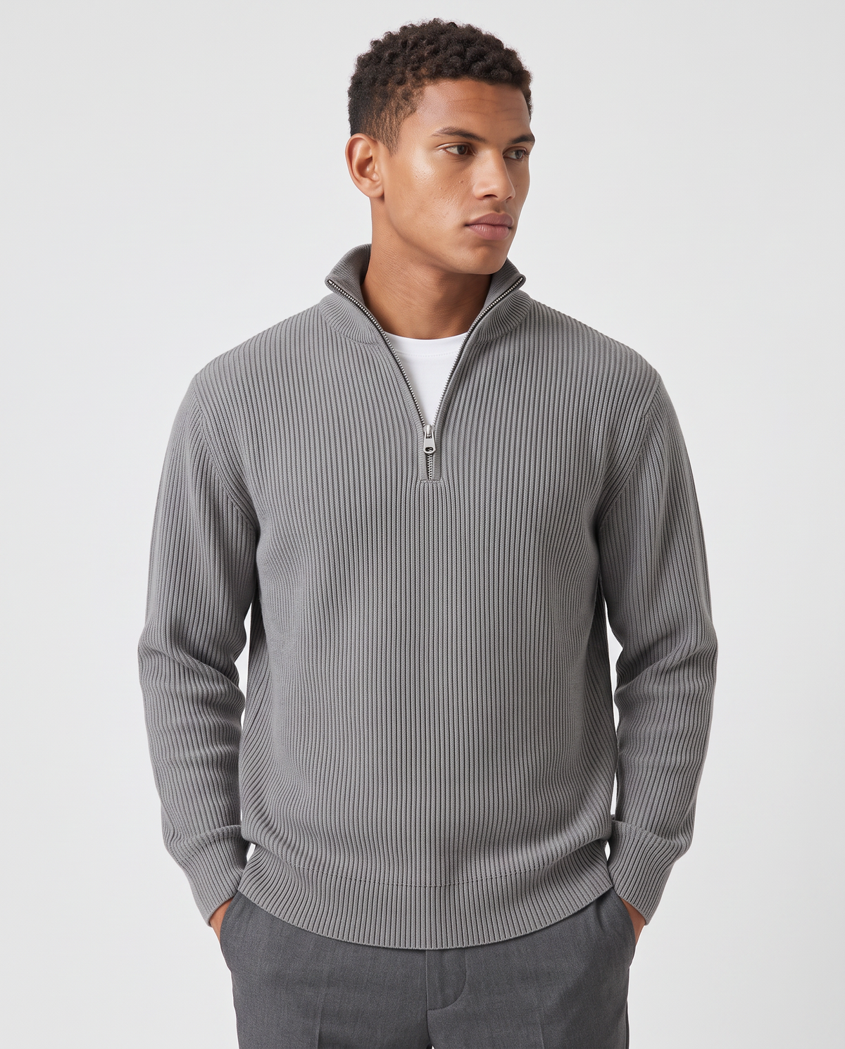 Virelle | Pull Homme Côtelé à Demi-Zip