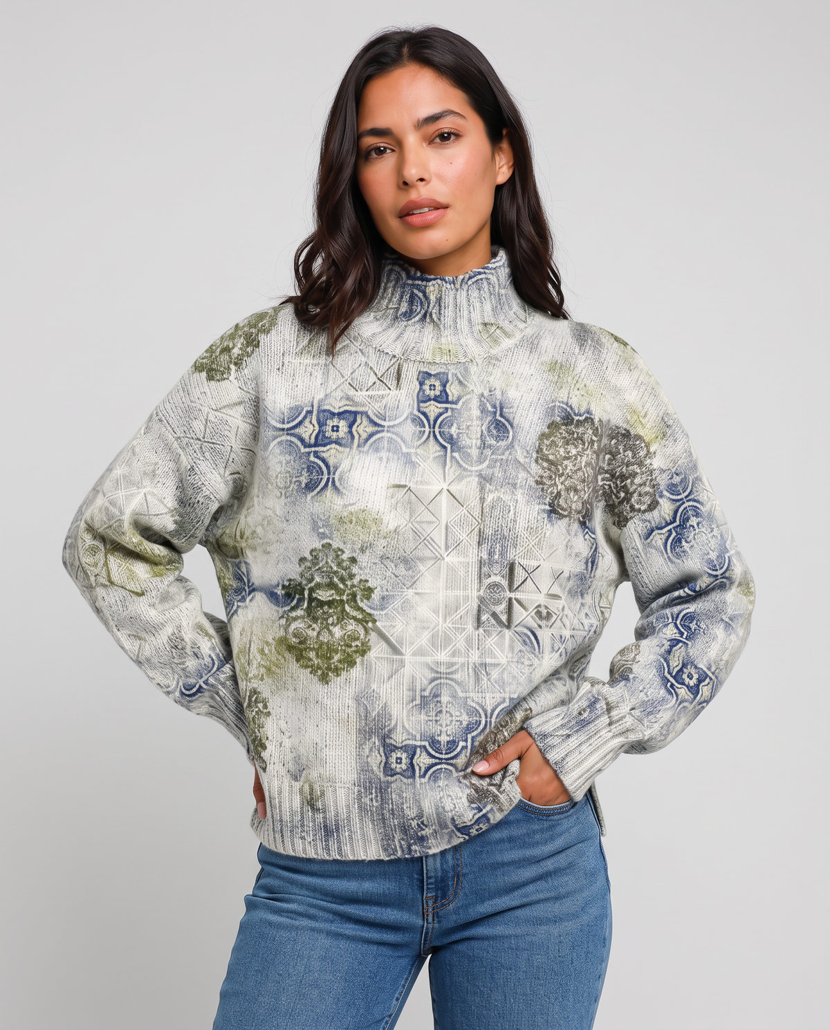 Virelle | Pull Femme Imprimé à Col Montant