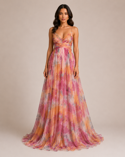 Virelle | Robe Longue Fleurie À Taille Haute Et Bretelles Réglables