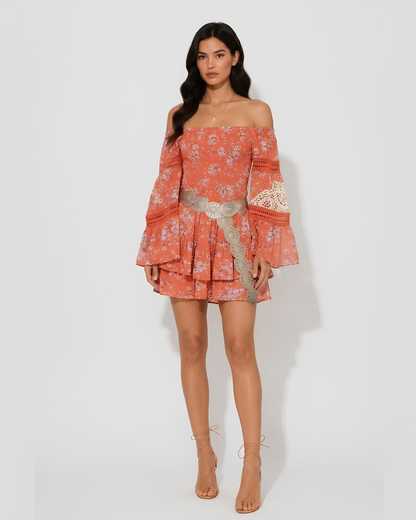 Virelle | Combi-Short Floral Bohème Avec Bustier Smocké