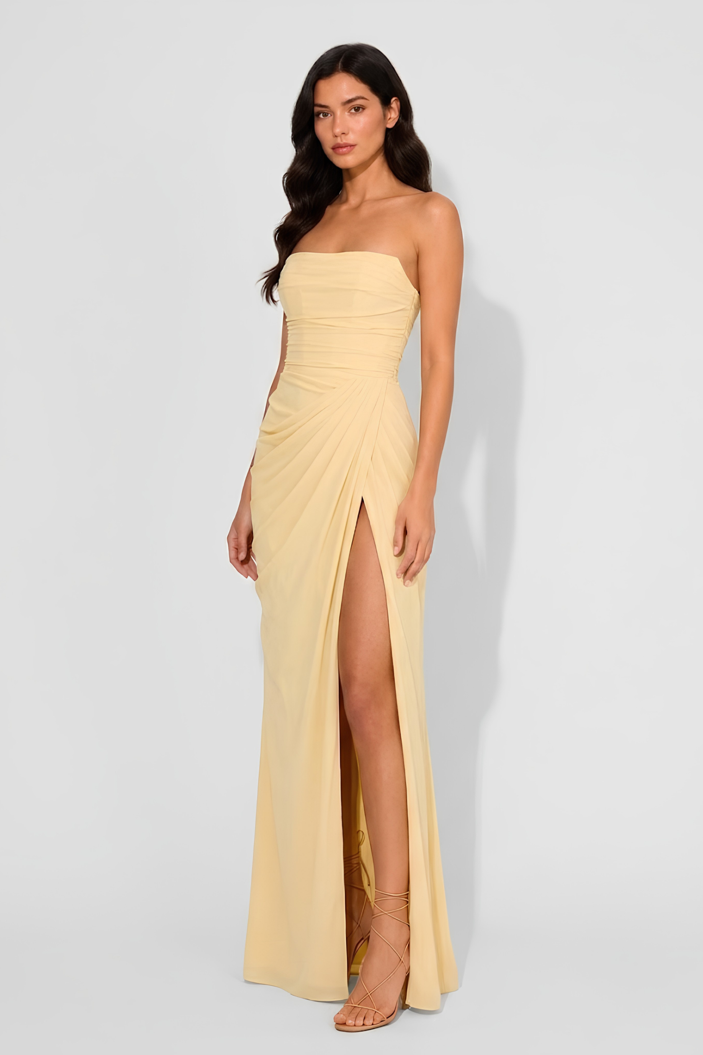 Virelle | Robe Longue Bustier Avec Corset Et Drapé Asymétrique