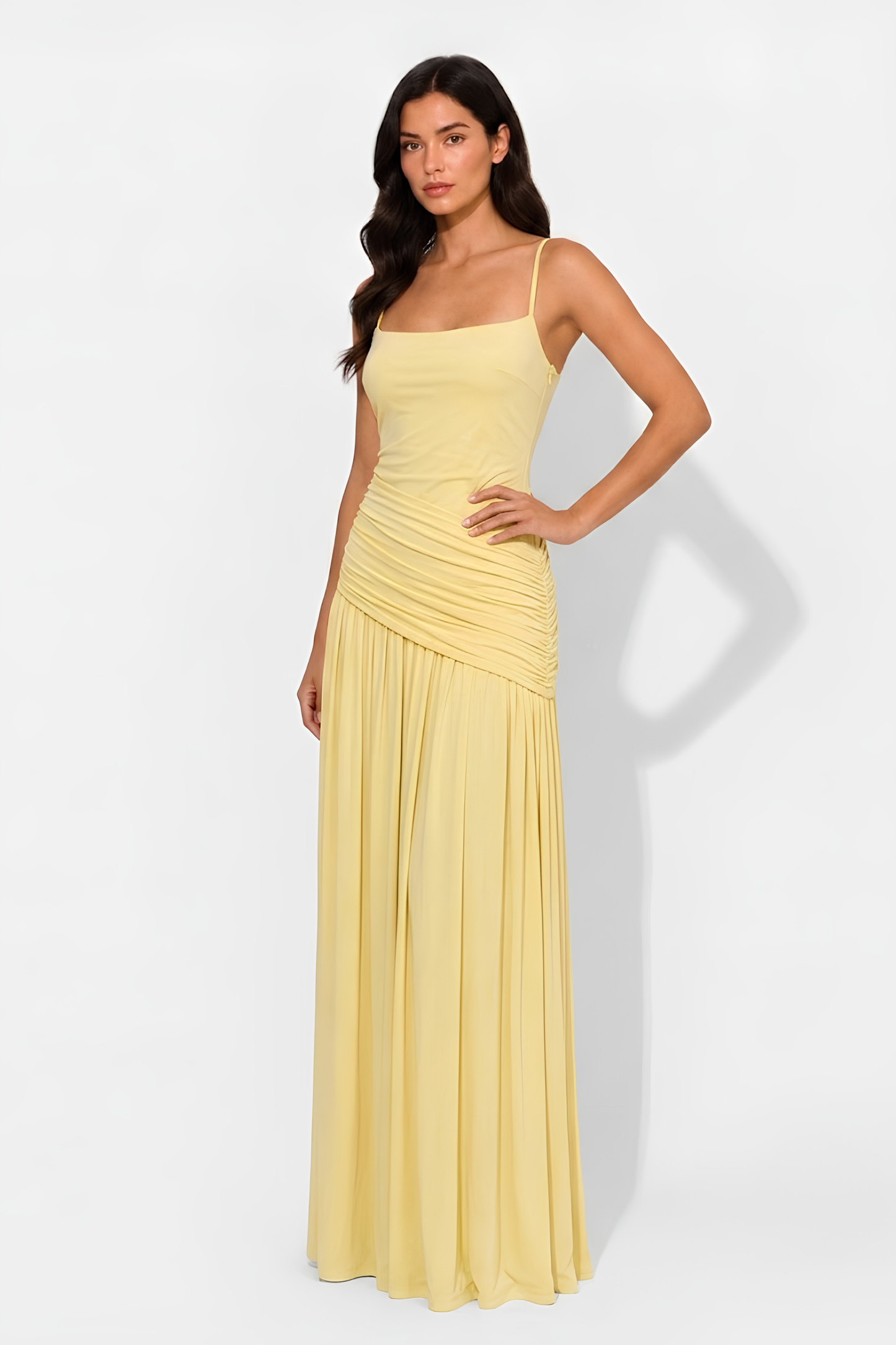 Virelle | Robe Longue Drapée Asymétrique À Encolure Carrée