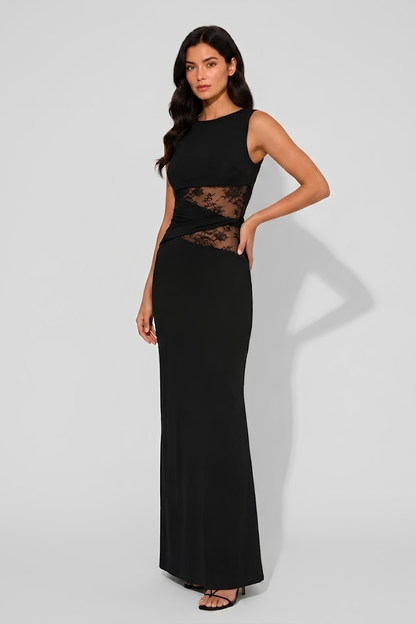 Virelle | Robe Longue Ajustée Avec Empiècements En Dentelle