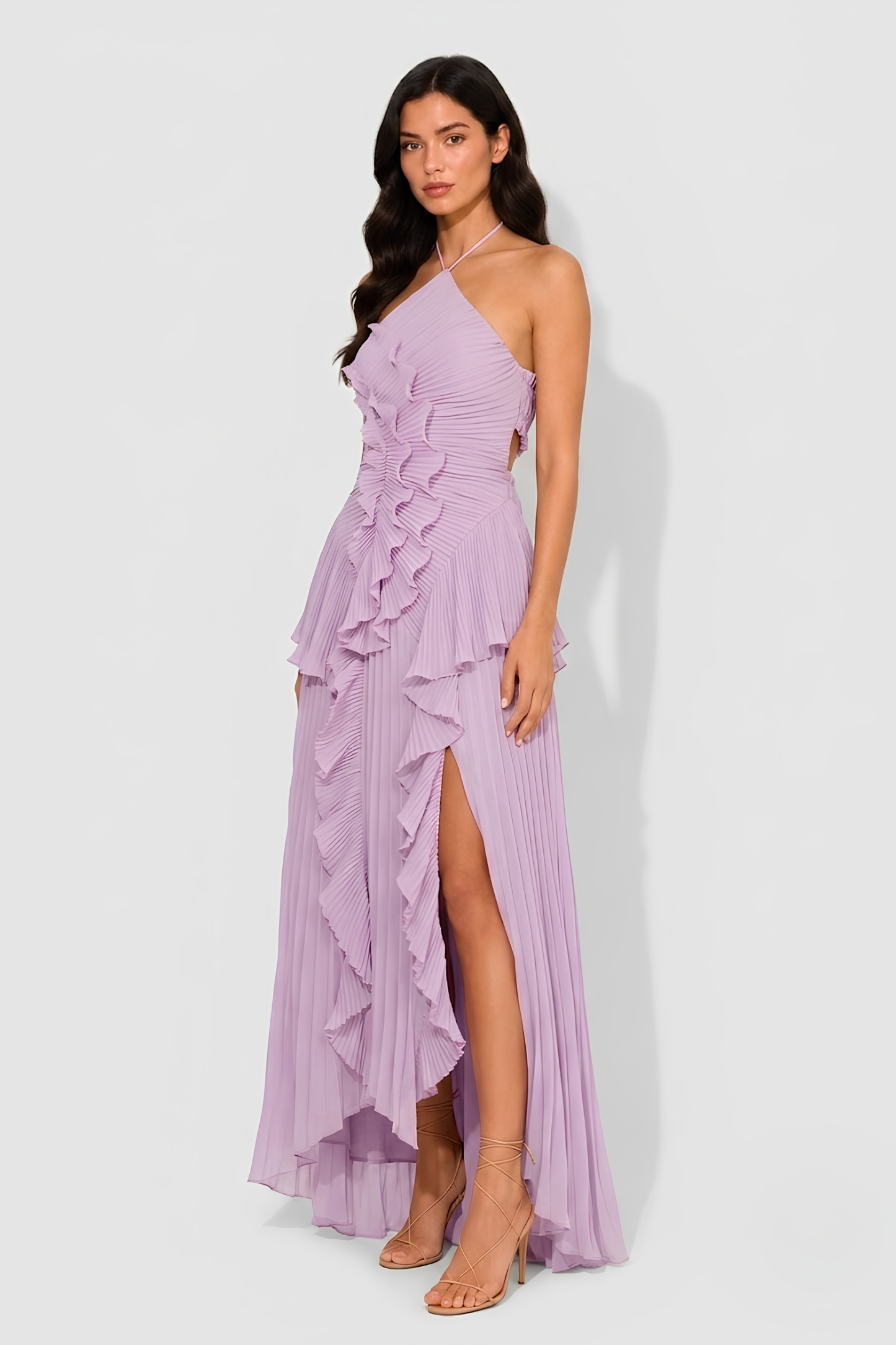 Virelle | Robe Dos Nu Plissée Avec Volants Asymétriques