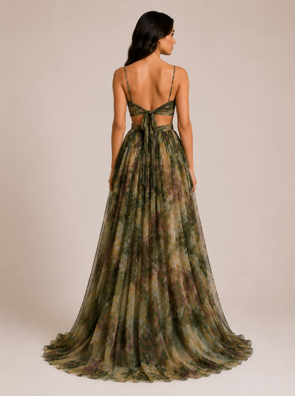 Virelle | Robe Longue Fleurie À Taille Haute Et Bretelles Réglables