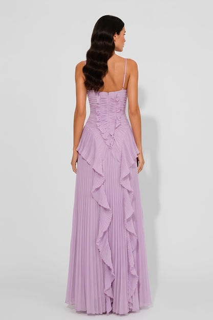 Virelle | Robe Dos Nu Plissée Avec Volants Asymétriques