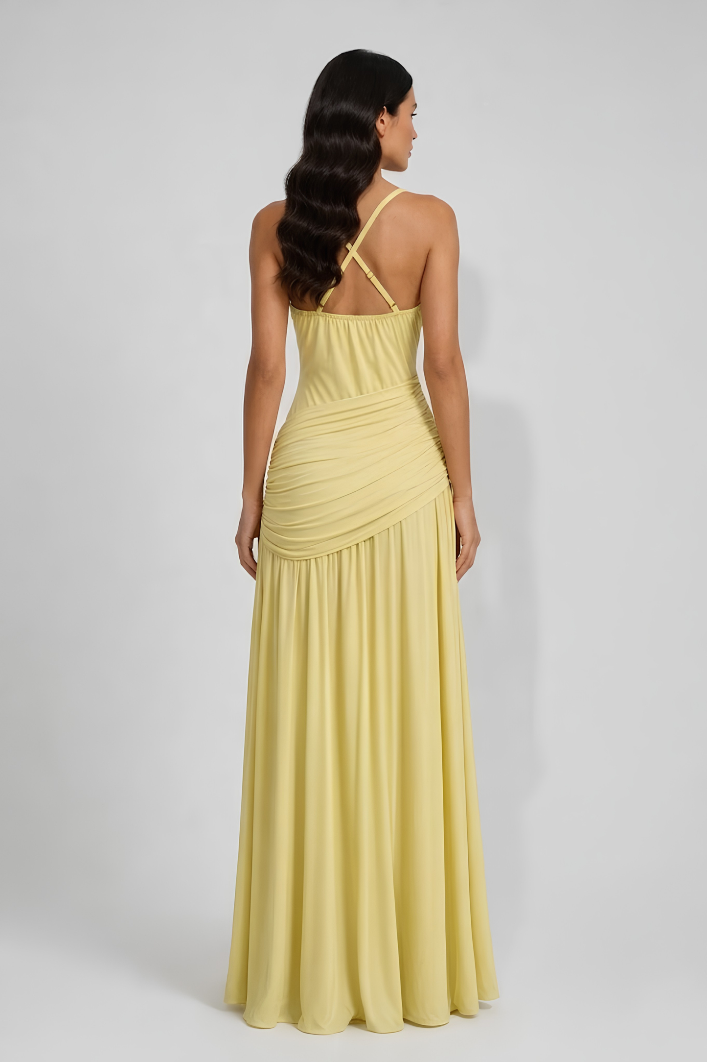 Virelle | Robe Longue Drapée Asymétrique À Encolure Carrée