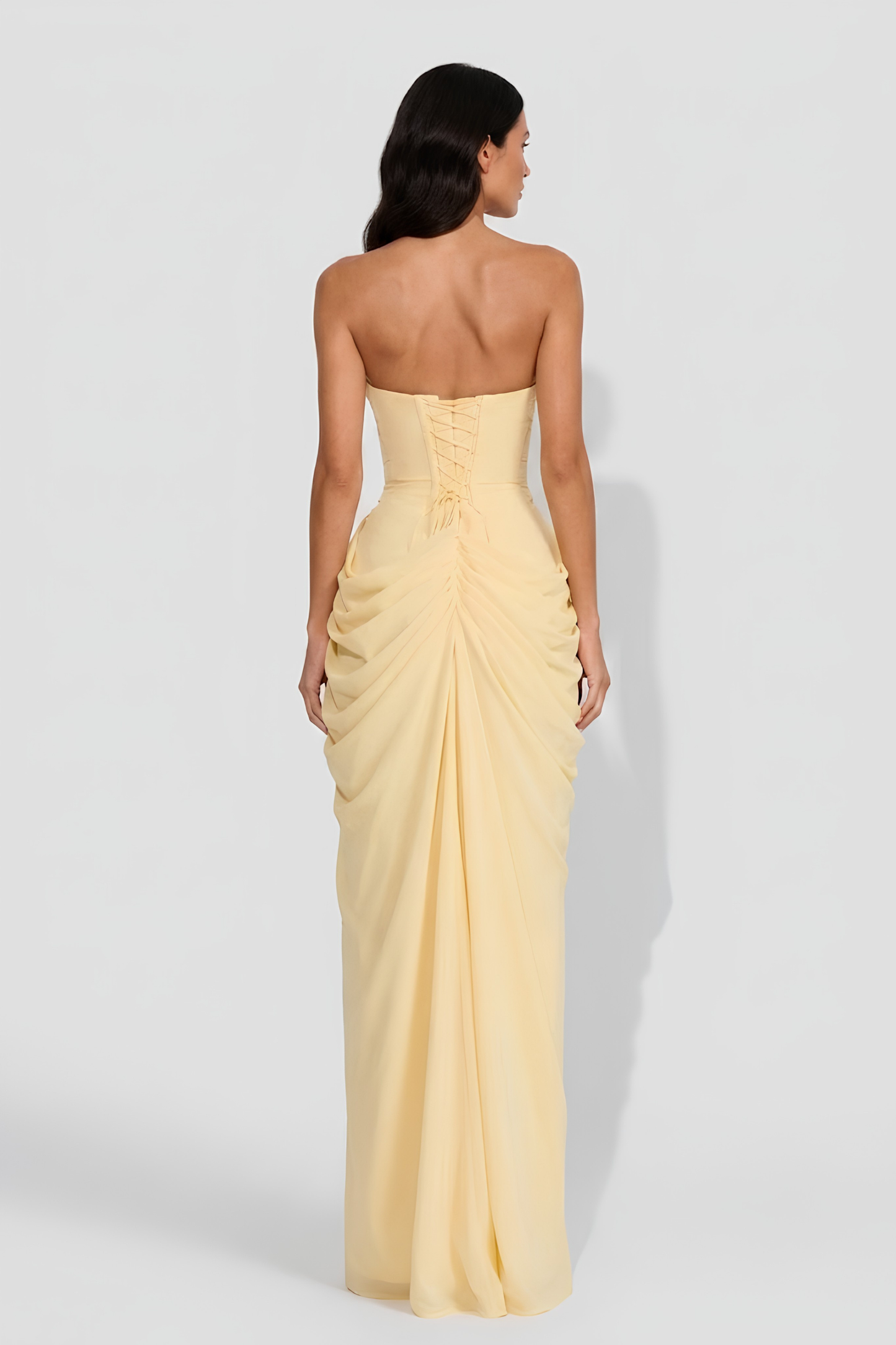 Virelle | Robe Longue Bustier Avec Corset Et Drapé Asymétrique