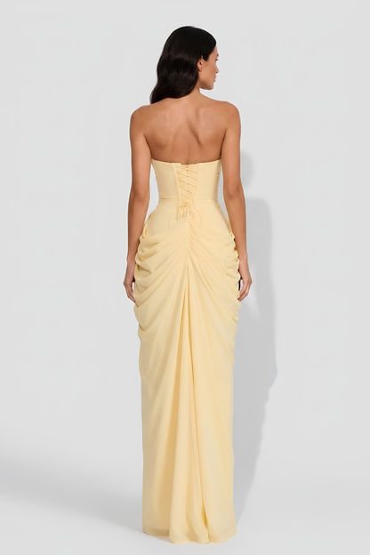 Virelle | Robe Longue Bustier Avec Corset Et Drapé Asymétrique