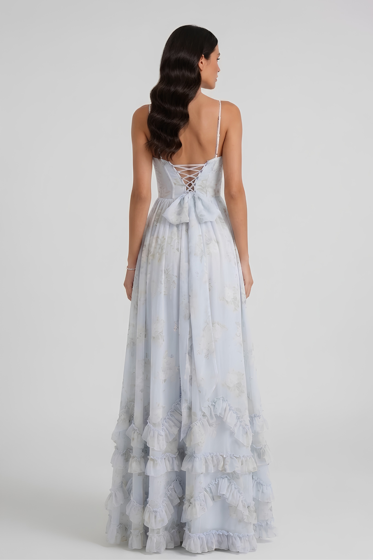 Virelle | Robe Longue Fleurie Avec Bustier Corset Et Volants
