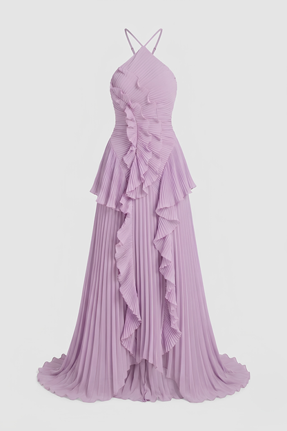 Virelle | Robe Dos Nu Plissée Avec Volants Asymétriques
