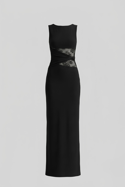 Virelle | Robe Longue Ajustée Avec Empiècements En Dentelle