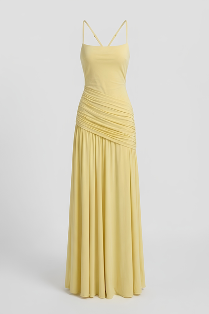 Virelle | Robe Longue Drapée Asymétrique À Encolure Carrée