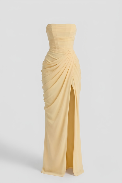 Virelle | Robe Longue Bustier Avec Corset Et Drapé Asymétrique