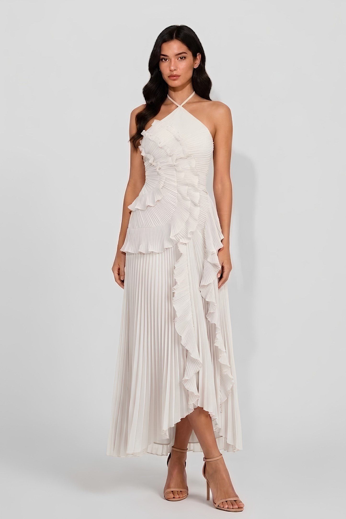 Virelle | Robe Dos Nu Plissée Avec Volants Asymétriques