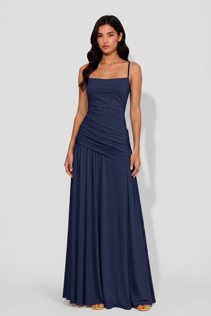 Virelle | Robe Longue Drapée Asymétrique À Encolure Carrée