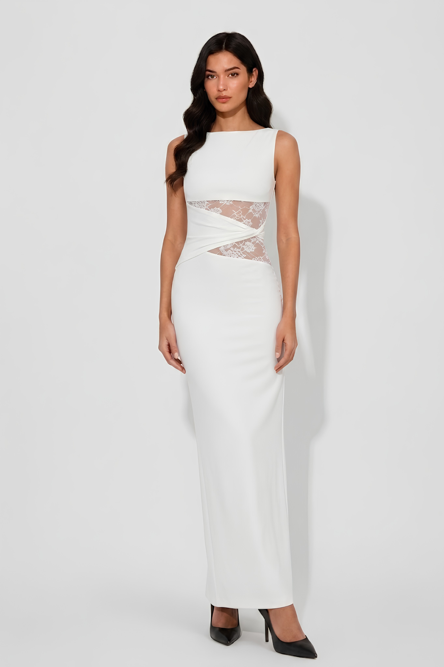 Virelle | Robe Longue Ajustée Avec Empiècements En Dentelle