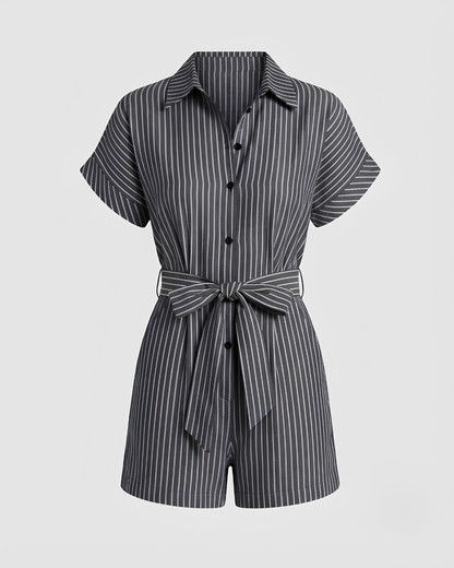 Virelle | Combi-Short Rayé Avec Ceinture À Nouer