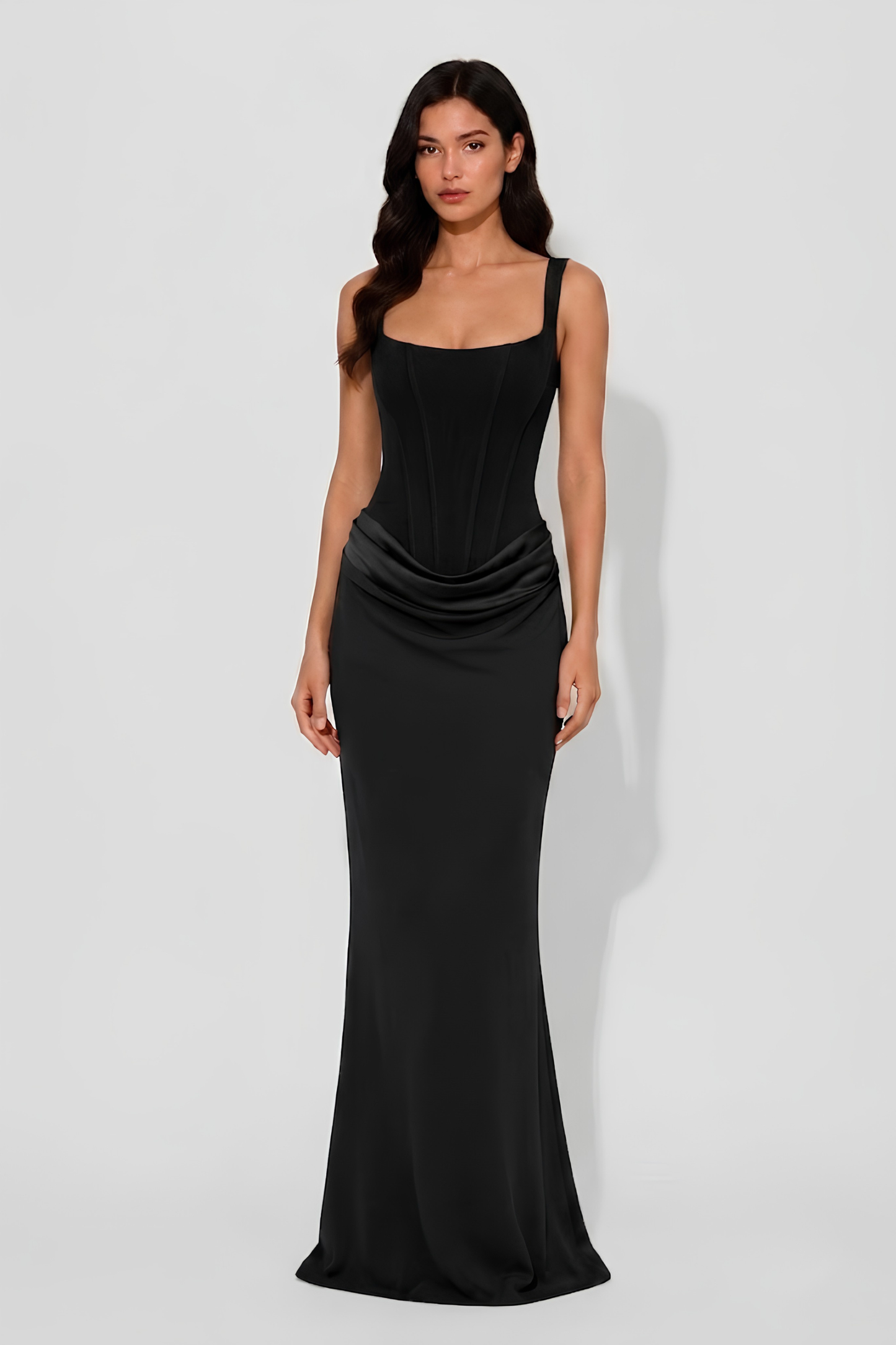 Virelle | Robe Longue Corset Drapée À Fines Bretelles
