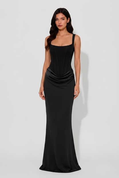 Virelle | Robe Longue Corset Drapée À Fines Bretelles