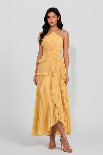 Virelle | Robe Dos Nu Plissée Avec Volants Asymétriques