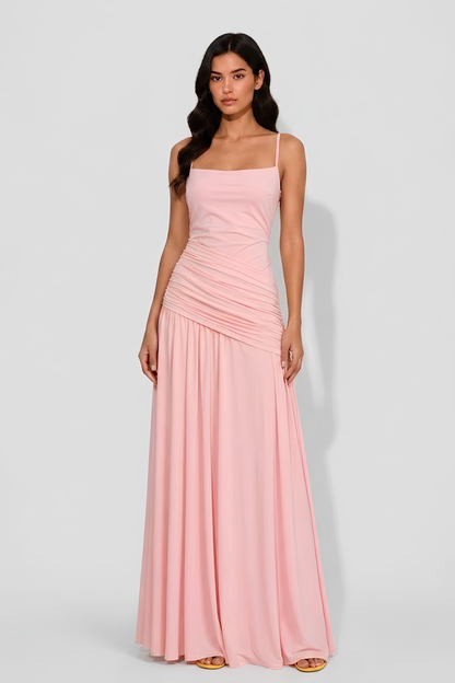 Virelle | Robe Longue Drapée Asymétrique À Encolure Carrée