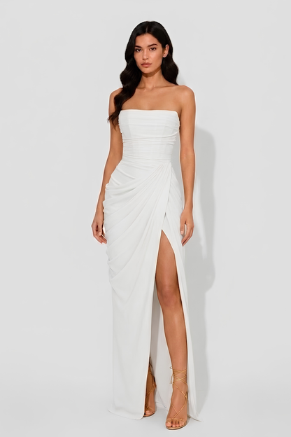 Virelle | Robe Longue Bustier Avec Corset Et Drapé Asymétrique