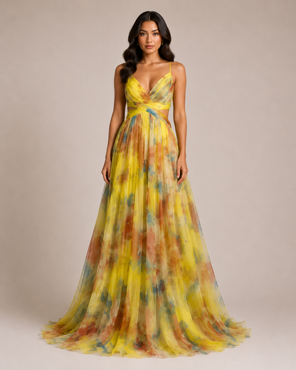Virelle | Robe Longue Fleurie À Taille Haute Et Bretelles Réglables