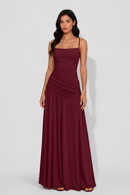 Virelle | Robe Longue Drapée Asymétrique À Encolure Carrée