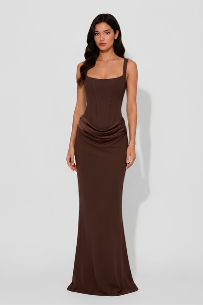 Virelle | Robe Longue Corset Drapée À Fines Bretelles