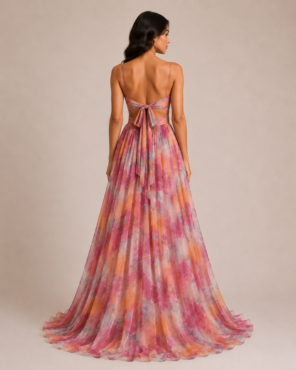 Virelle | Robe Longue Fleurie À Taille Haute Et Bretelles Réglables