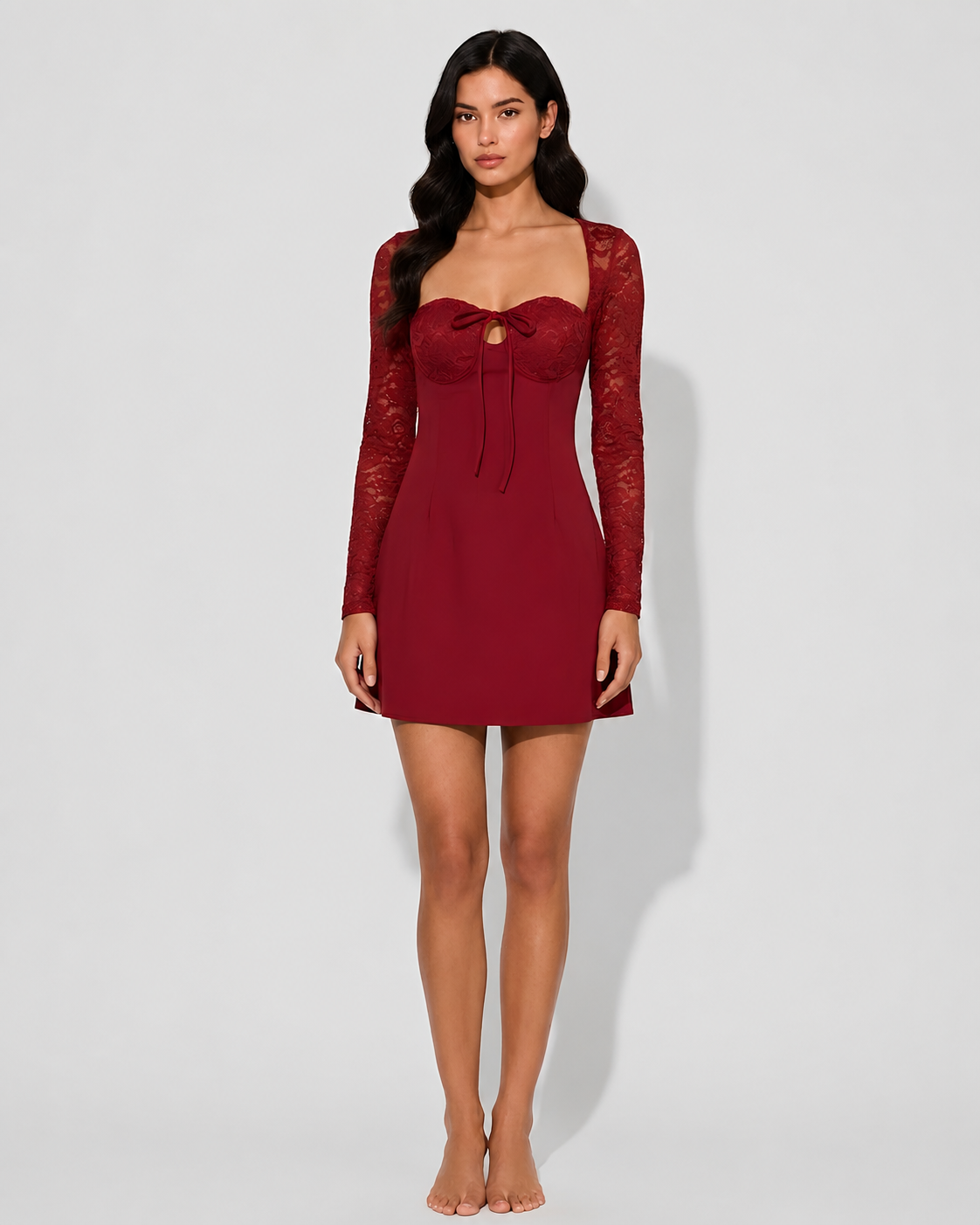 Virelle | Mini Robe Ajustée Avec Manches En Dentelle