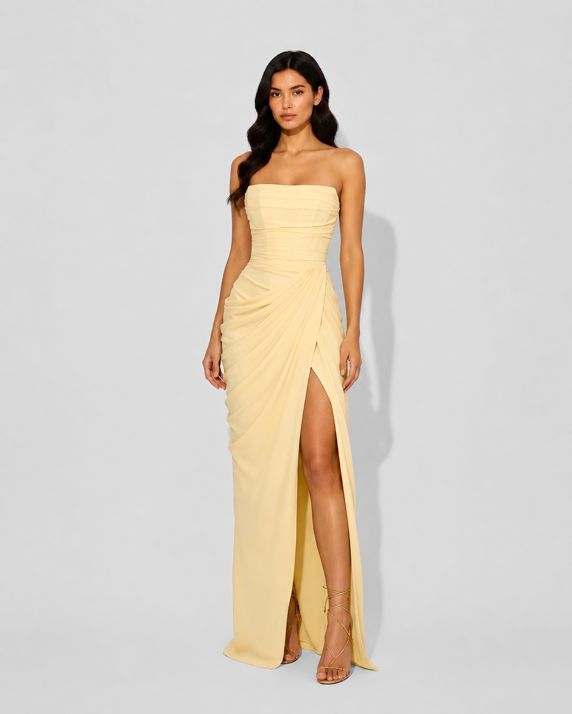 Virelle | Robe Longue Bustier Avec Corset Et Drapé Asymétrique