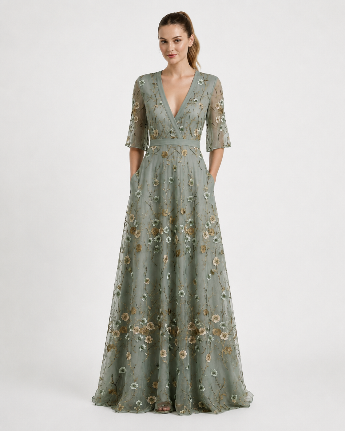 Virelle | Robe Longue Fleurie À Décolleté En V