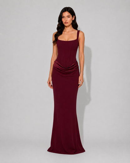Virelle | Robe Longue Corset Drapée À Fines Bretelles