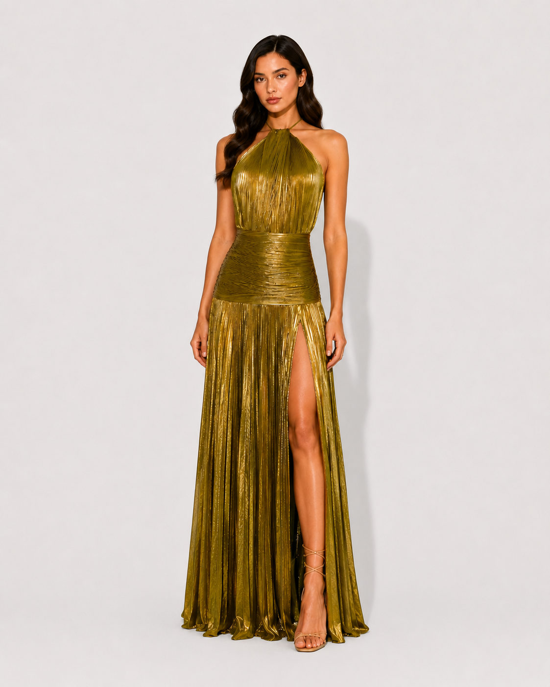 Virelle | Robe Longue Métallisée À Col Halter Et Dos Nu