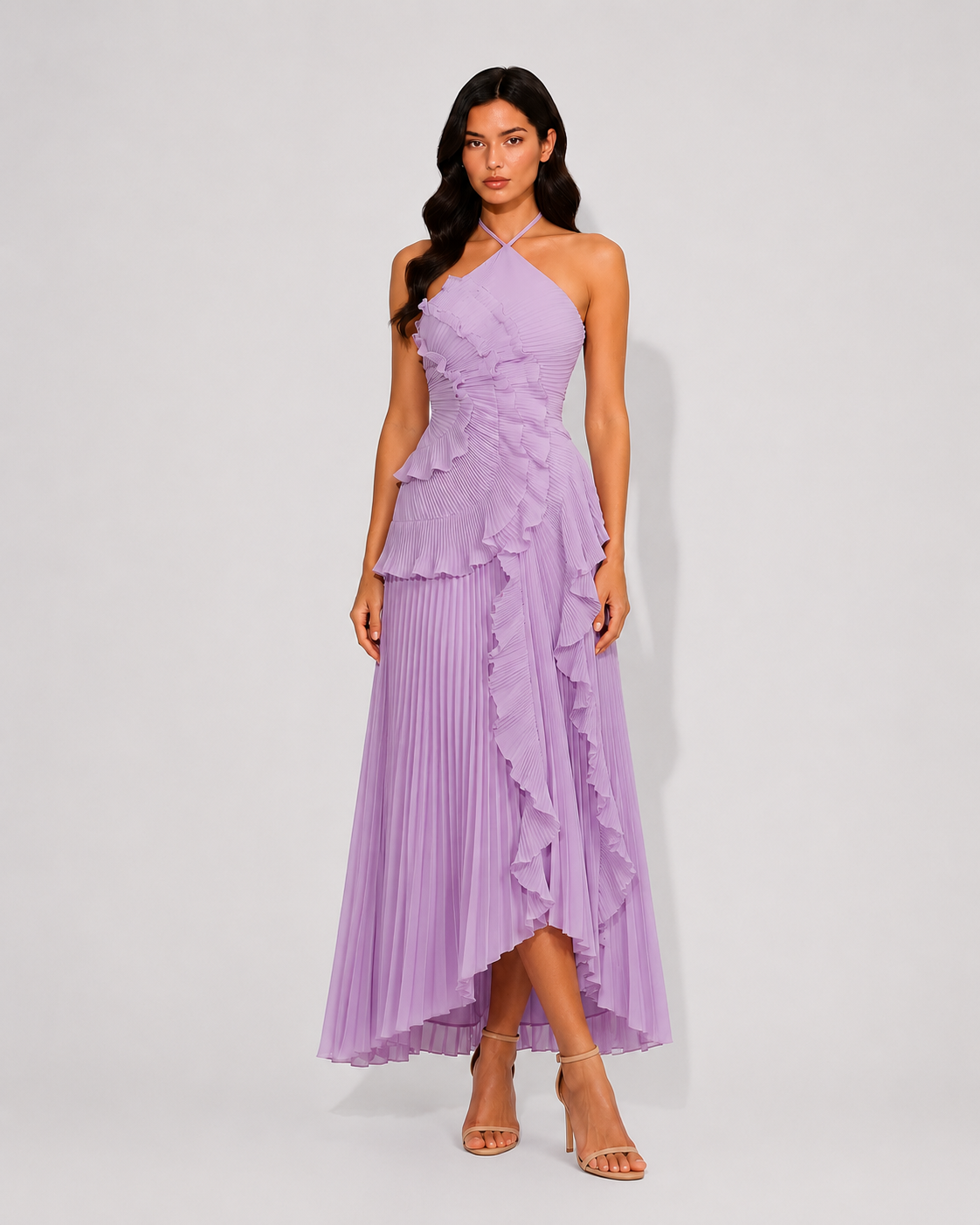 Virelle | Robe Dos Nu Plissée Avec Volants Asymétriques