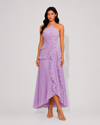 Virelle | Robe Dos Nu Plissée Avec Volants Asymétriques