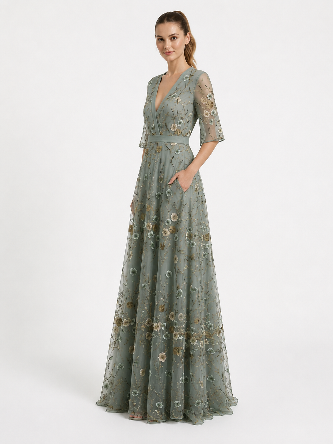 Virelle | Robe Longue Fleurie À Décolleté En V