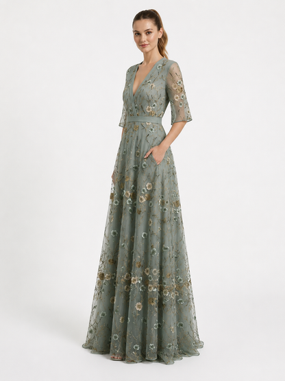 Virelle | Robe Longue Fleurie À Décolleté En V
