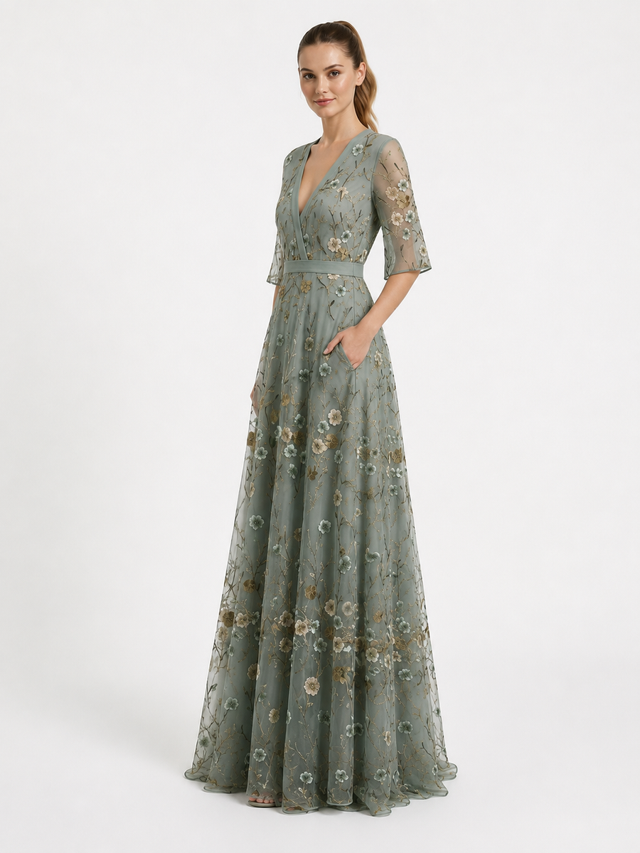 Virelle | Robe Longue Fleurie À Décolleté En V