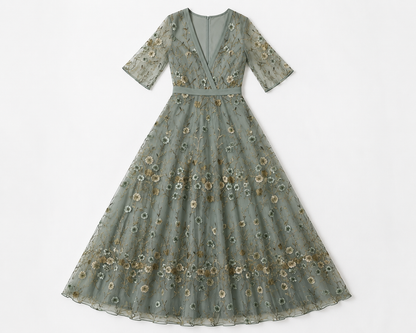 Virelle | Robe Longue Fleurie À Décolleté En V