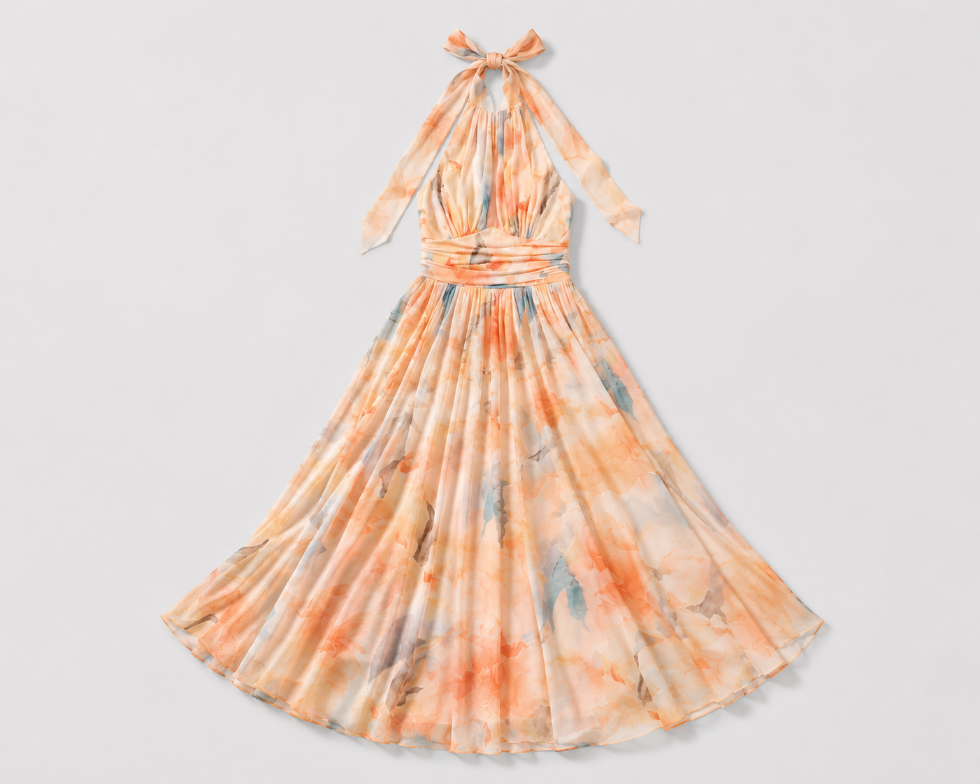 Virelle | Robe Longue À Col Halter Et Imprimé Aquarelle
