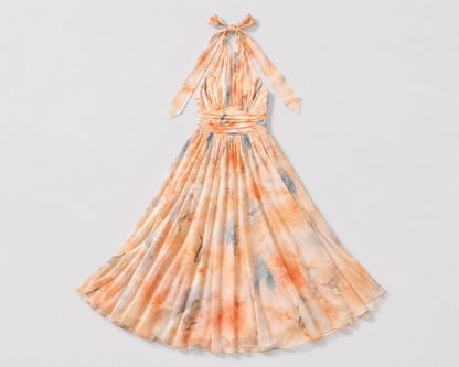 Virelle | Robe Longue À Col Halter Et Imprimé Aquarelle
